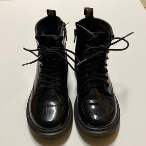 Dr. Martens Black Patent Leather Tie Up Boots